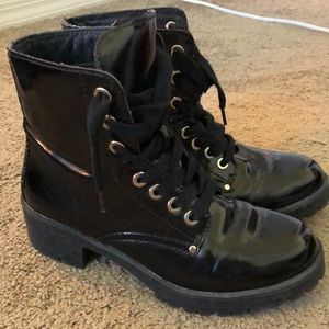 Aldo Black shiny faux leather booties